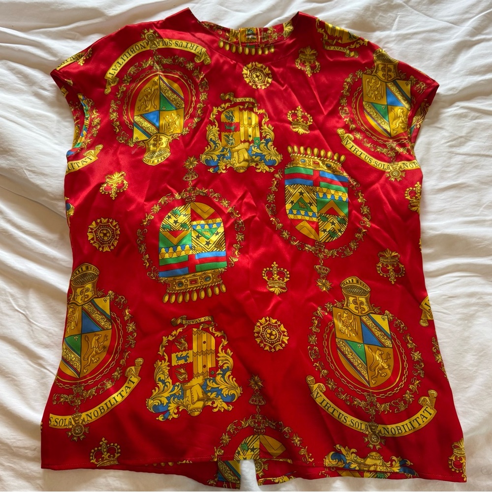 St John Vintage Red Silk Printed Blouse